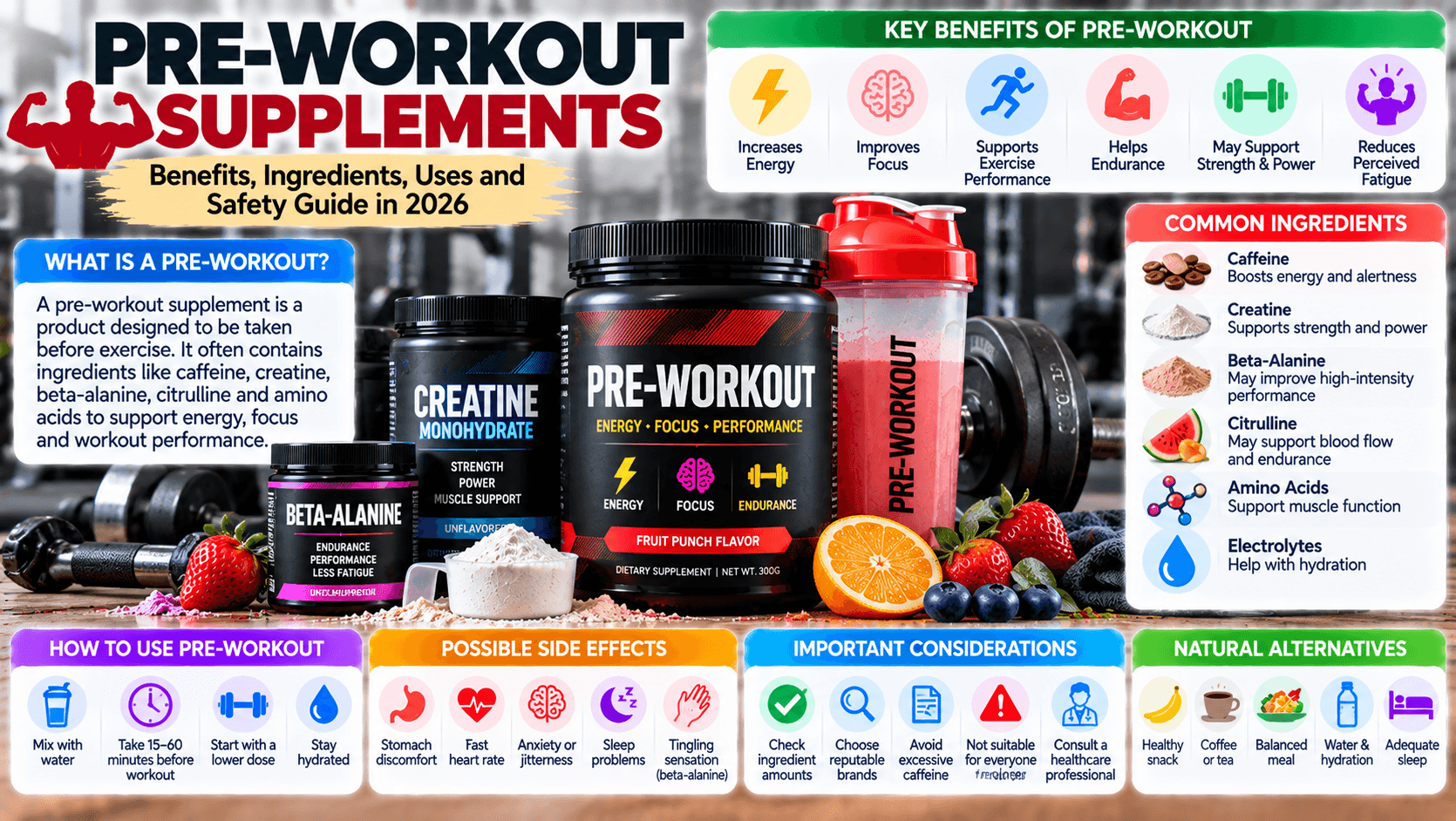 Pre-Workout Supplements in 2026: Benefits, Ingredients, Uses, and Safety Guide