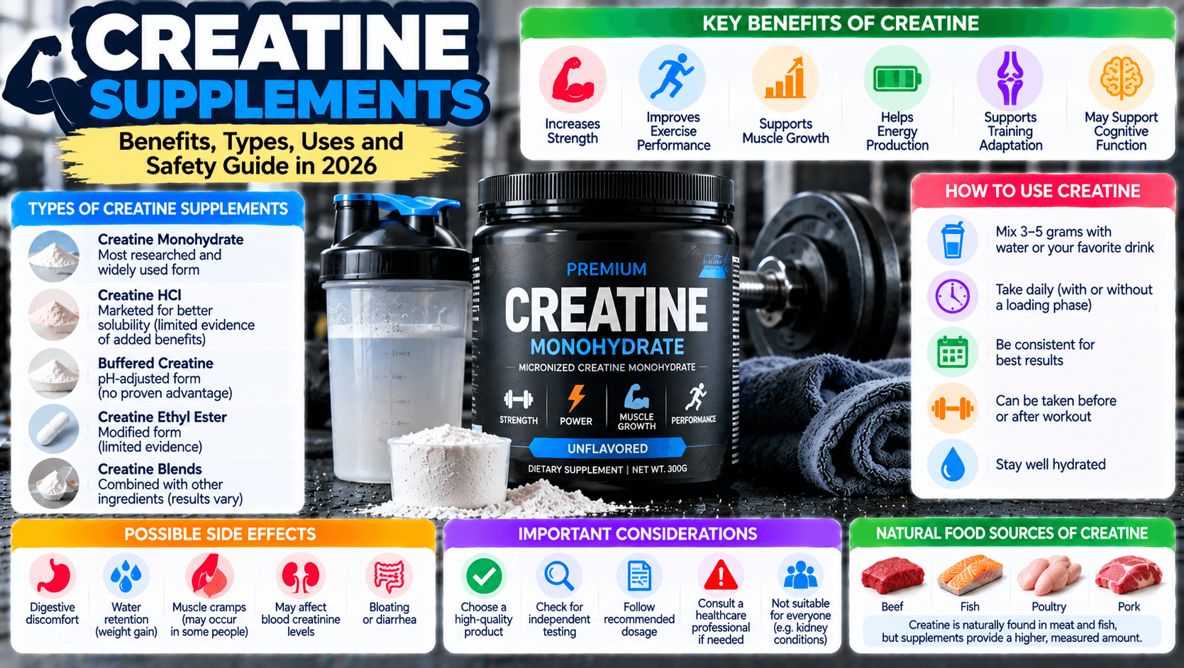 Creatine Supplements in 2026: Benefits, Types, Uses, and Safety Guide