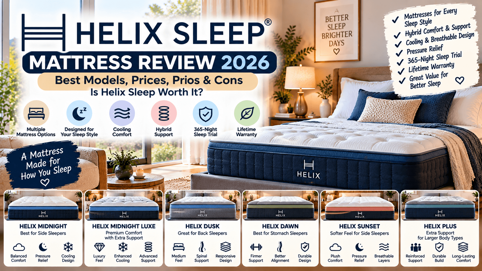Helix Sleep Mattress Review 2026: Best Models, Prices, Pros and Cons