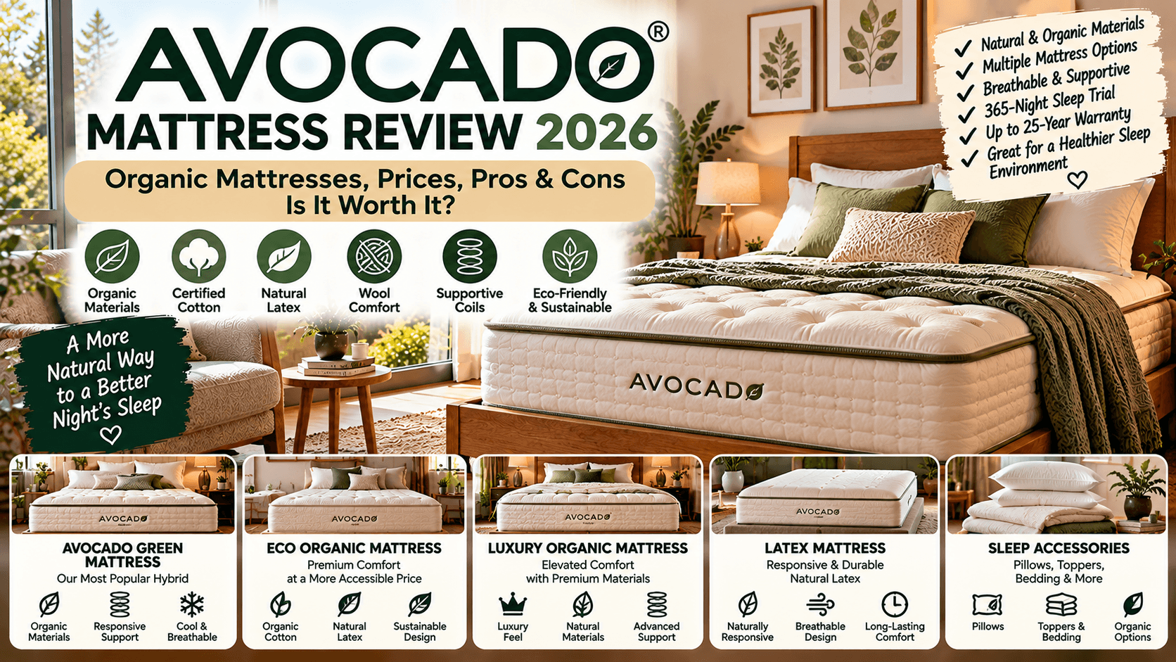 Avocado Mattress Review 2026: Organic Mattresses, Prices, Pros and Cons