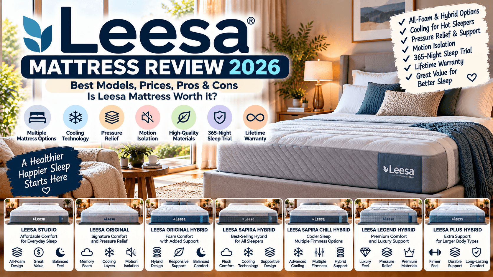 Leesa Mattress Review 2026: Best Models, Prices, Comfort, and Pros and Cons