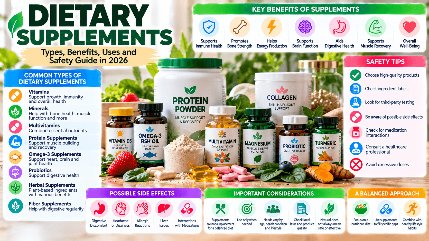 Dietary Supplements in 2026: Types, Benefits, Uses, and Safety Guide